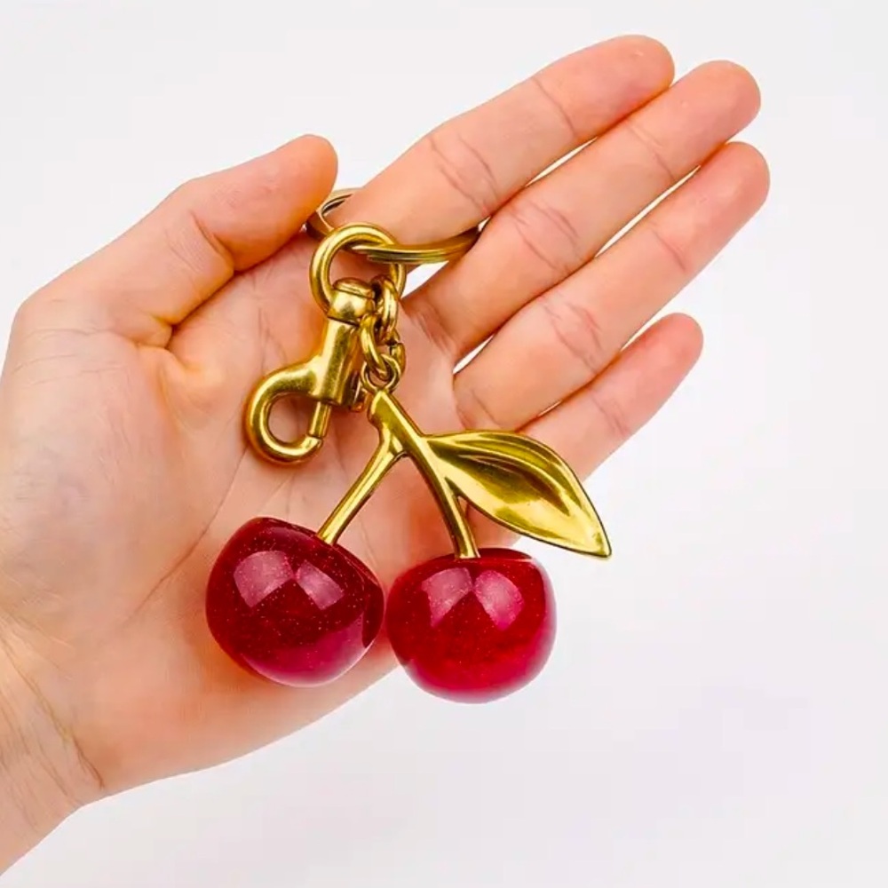 Glitter Cherry Charm Keychain Bag Charm With Clip For Bags Fruit Bag charmπ - Picture 4 of 5
